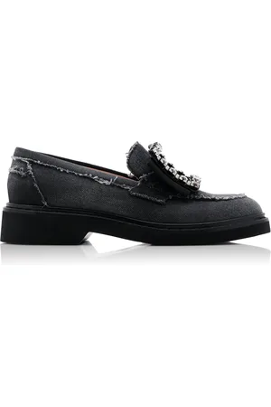 Roger Vivier Viv Rangers Crystal-Embellished Denim Loafers
