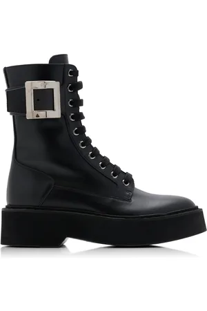 Roger Vivier Viv Rangers Buckle-Embellished Lace-Up Leather Boots