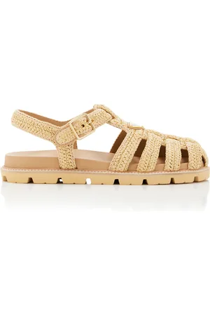 Prada Woven Raffia Fisherman Sandals