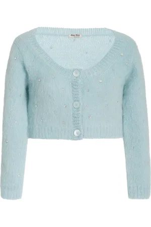 Miu Miu Diamante Embroidered Mohair-Knit Cropped Cardigan