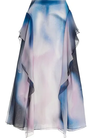 DEL CORE Winged Ruffle-Detailed Silk Midi Skirt