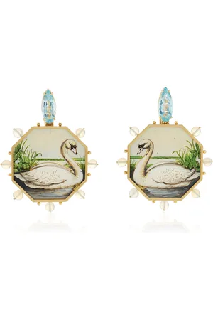 Silvia Furmanovich Swan 18K Yellow Gold Painting Earrings