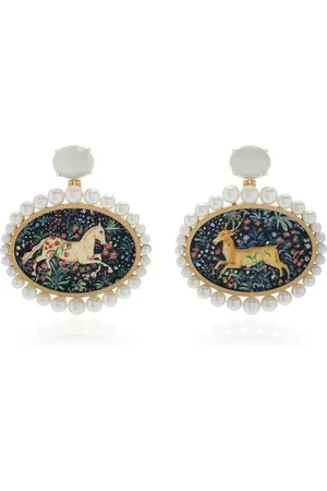 Silvia Furmanovich 18k Yellow Gold Alchemical Wedding Miniature Painting Earrings
