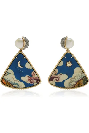 Silvia Furmanovich 18k Yellow Gold Tibetan Sky Triangle Marquetry Earrings
