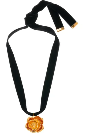 Oscar de la Renta Gardenia Brass and Velvet Necklace