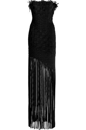 Oscar de la Renta Fringed-Hem Crepe Maxi Dress