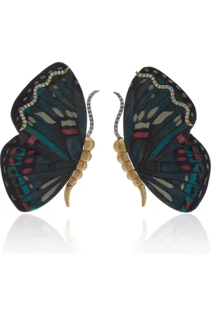 Silvia Furmanovich Butterfly 18K Yellow Gold Marquetry Wood Earrings