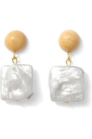 Sophie Monet Wooden and Square Pearl Drop Earrings