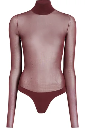 Khaite Tallin Sheer Mesh Turtleneck Bodysuit