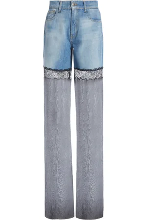 Nensi Dojaka Hybrid Denim and Mesh Wide-Leg Jeans
