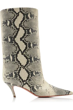 Amina Muaddi Fiona Snake-Effect Leather Ankle Boots