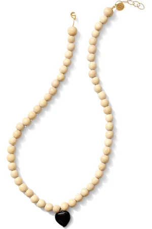 Sophie Monet Night Heart Wooden Bead and Black Onyx Pendant Necklace