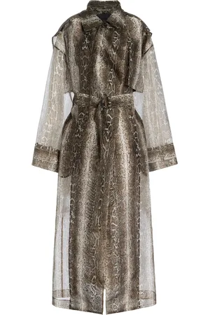 LAPOINTE Snake-Printed Organza Double-Breasted Trench Coat