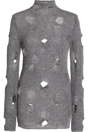 Prada Distressed Wool Turtleneck Top