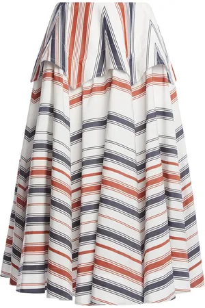 Bottega Veneta Drop-Waist Cotton-Linen Midi Skirt
