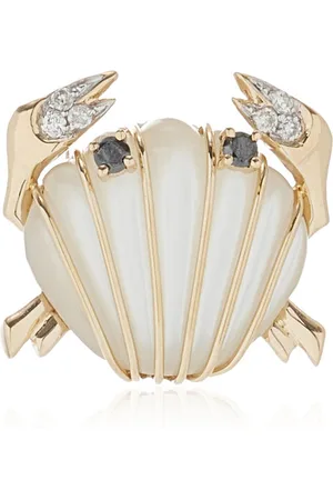 YVONNE LÉON 9K Yellow Gold Mother of Pearl; Diamond Single Earring