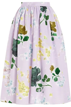 Erdem Gathered Cotton-Blend Midi Skirt