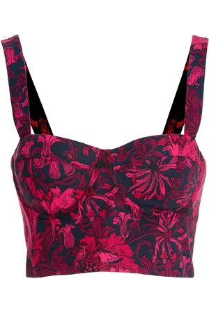 Cara Cara Claudine Printed Cotton-Poplin Cropped Top