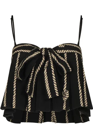 JOHANNA ORTIZ Deep Ocean Tie-Detailed Silk Crop Top