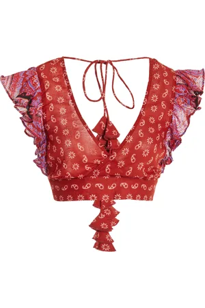 BOTEH Kaleido Ruffled Cotton-Linen Crop Top