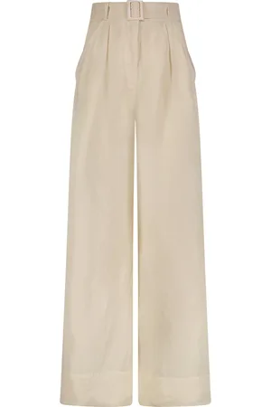 Matthew Bruch Belted High-Waisted Linen-Blend Wide-Leg Pants