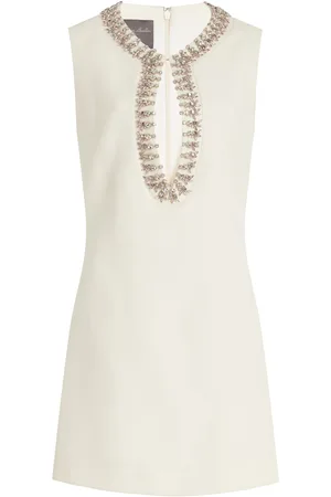 MONIQUE LHUILLIER Jeweled Wool-Silk Mini Dress