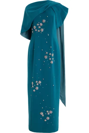 HUISHAN ZHANG Isolde Cape-Detailed Crystal-Embellished Crepe Gown