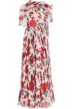 HUISHAN ZHANG Alara Pleated Printed Cape Dress
