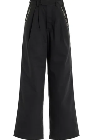Nia Thomas Lorenzo Pleated Embroidered-Cotton Wide-Leg Trousers