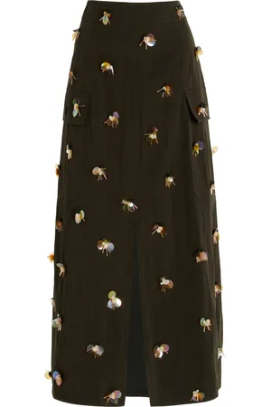 ULLA JOHNSON Rhodes Embellished Cotton-Blend Midi Skirt