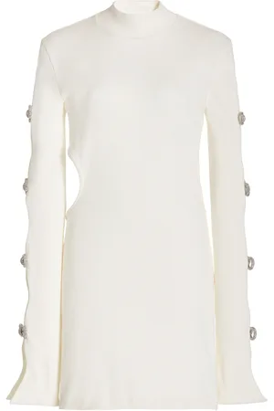 Mach & Mach Crystal-Embellished Ribbed Cotton Mini Dress