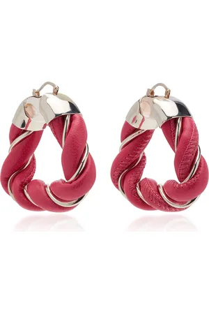Bottega Veneta Twist Triangle Leather-Trimmed Sterling Silver Earrings