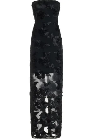 ROTATE Floral Mesh Strapless Maxi Dress