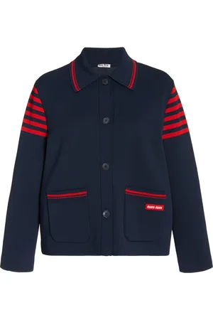 Miu Miu Collared Striped Knit Cardigan