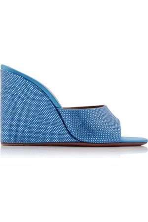Amina Muaddi Lupita Crystal-Embellished Satin Wedge Sandals