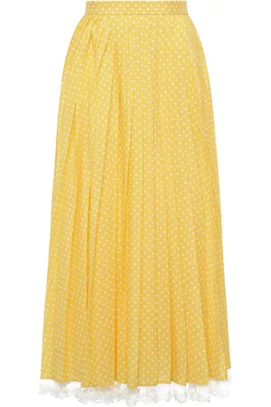 Miu Miu Lace-Trimmed Pleated Polka-Dot Crepe Midi Skirt