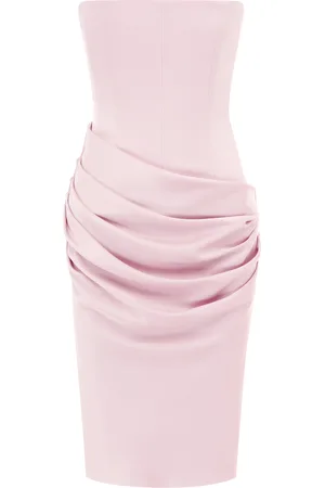 ALEX PERRY Strapless Draped Satin Crepe Midi Dress