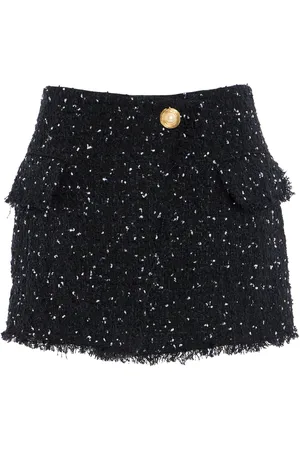 Balmain Asymmetric Polka-Dot Tweed Mini Skirt