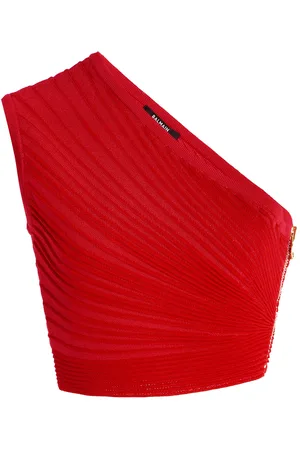 Balmain One-Shoulder Knit Cropped Top