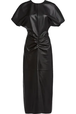 Victoria Beckham Gathered Leather Midi Dress