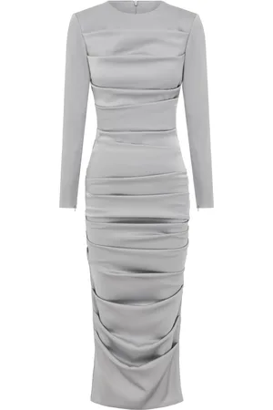 ALEX PERRY Calder Ruched Satin Crepe Midi Dress