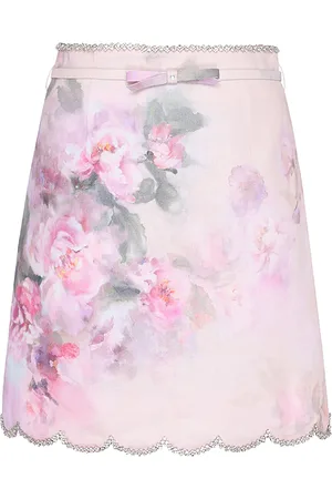 ZIMMERMANN Crush Scalloped Floral Linen Mini Skirt