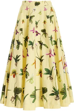 Oscar de la Renta Printed Cotton Poplin Midi Skirt