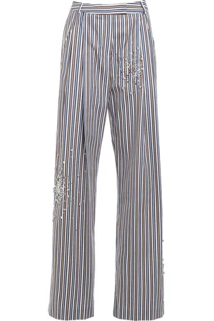 Des Phemmes Crystal-Embellished Striped-Cotton Wide-Leg Pants