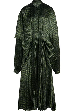 Balenciaga Draped Plissé Crepe Midi Dress