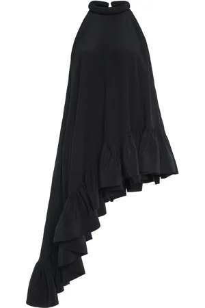DEL CORE Asymmetric Ruffled Silk Sleeveless Top