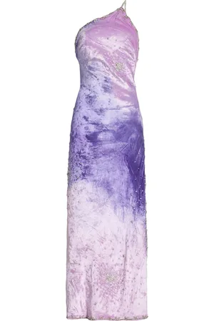 Des Phemmes Exclusive Asymmetric Embroidered Velvet Maxi Dress