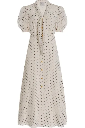 Miu Miu Polka-Dotted Silk Midi Dress