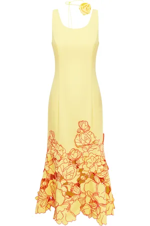 LEO LIN Emily Floral-Appliquéd Crepe Midi Dress
