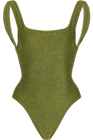 Hunza G Square-Neck Seersucker One-Piece Swimsuit